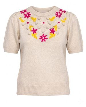 Tantra Spain Sl Neutrals Short-Sleeved Jumper With Embroidered Flowers - Pink
