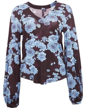 lords of harlech Val Serious Floral Long Sleeve V-Neck Shirt - Blue