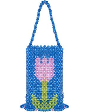Tillie Beads Bloom Tulip Beaded Bucket Bag - Blue
