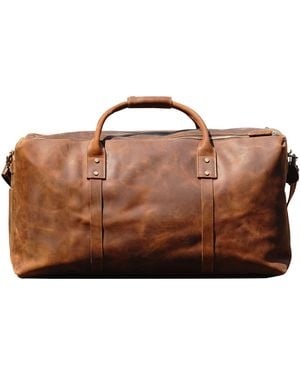 Touri Genuine Leather Holdall Luggage Bag - Brown