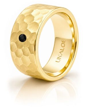 Unaloe Plated Hammered Band Ring With Diamond - Metallic