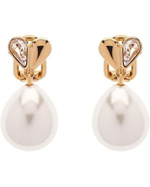 Emma Holland Jewellery Crystal Heart Pearl Drop Clip Earrings - White