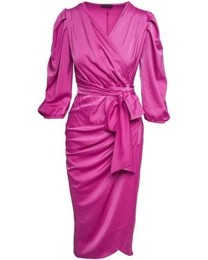 concept A trois Wrap Three Quarter Length Puff Sleeve Dress - Pink