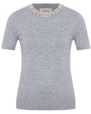 Theo the Label Nomia Embellished Knit Tee - Gray