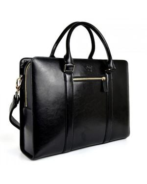 DAVID WEJ Smooth Leather Slim Briefcase – - Black