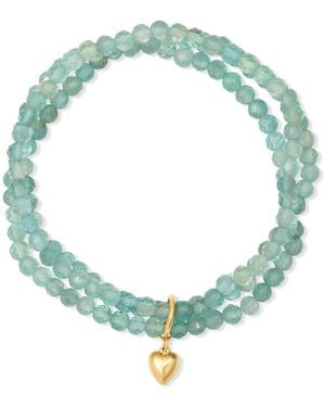 Heather Hawkins Jewelry Puff Heart Charm Three Strand Gemstone Stretch Bracelet - Green