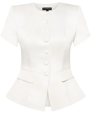 Tia Dorraine Button Up Short Sleeves Blazer - White