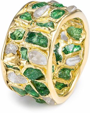 German Kabirski Lythara Plated Barrel Ring With Raw Tsavorite And Natural Zircon - Green