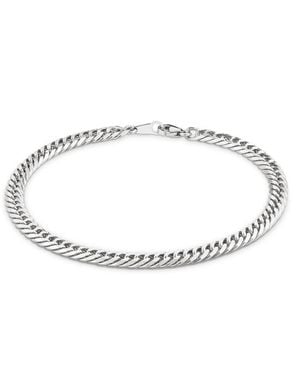 7879 Platinum Diamond Cut Double Curb Chain Bracelet - Metallic