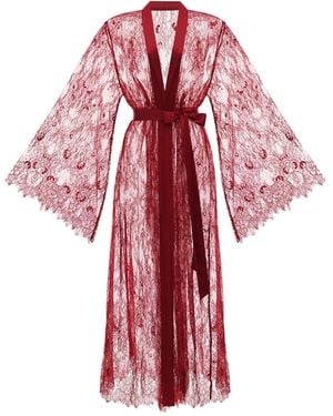 KÂfemme Sheer Sexy Burgundy Lace Robe - Red