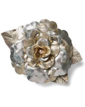 Helena Simon The Large Platinum Gardenia Floral Brooch - Grey