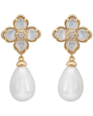 LÁTELITA London Flower Clover Pearl Drop Earrings Mother Of Pearl - White