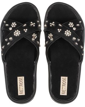 Rettrose The Giana Luxury Cross Over Embellished Slides - Black