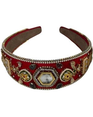 Nesavaali Kundan-Embellished Satin Statement Hairband - Brown