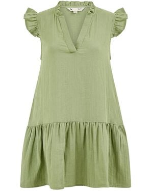 Yumi' Double Cotton Tunic With Frill Sleeves - Green