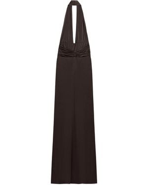 Nocturne Draped Halter Neck Maxi Dress - Brown