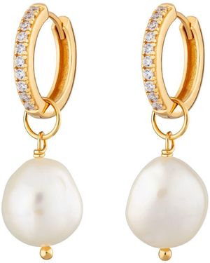 Scream Pretty Large Sparkle Huggie Earrings With Baroque Pearl - Metallic