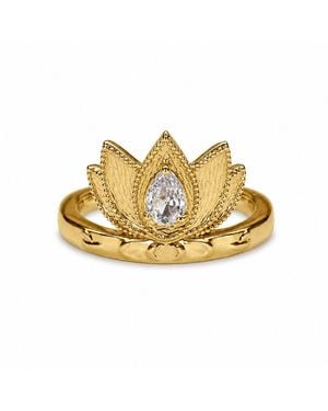 Aurozia Lotus Within Vermeil Blooming Lotus Drop Adjustable Open Ring - Metallic