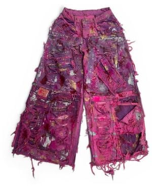 Zasta Studio Wearable Ruins Wide Leg Denim Pants Five - Purple