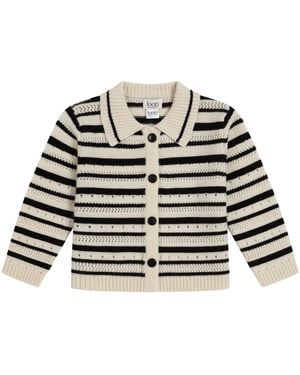 Loop Cashmere Cashmere Striped Pointelle Jacket - Black