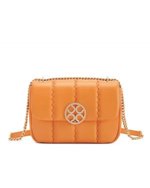 Orange Cube Square Stitch Flap Bag - Orange
