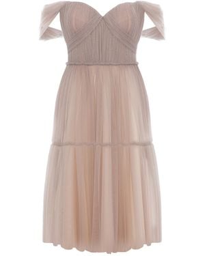 Acob a Porter Natalie Draped Tulle Midi Dress - Brown