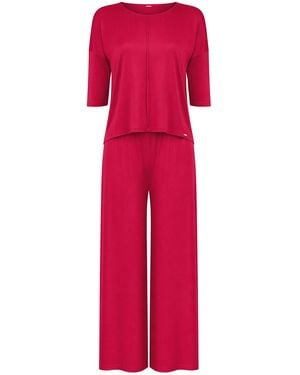 Oh!Zuza Jackie Loungewear Pyjama Set With Wide-Leg Trousers – Ruby - Red