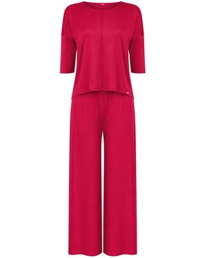 Oh!Zuza Jackie Loungewear Pyjama Set With Wide-Leg Trousers – Ruby - Red