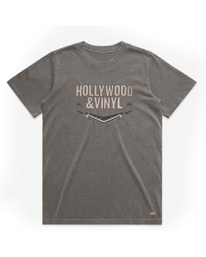 Black Cake Hollywood & Vinyl Rock N Roll Bling Bling Glitter Heavy Faded Tee - Grey
