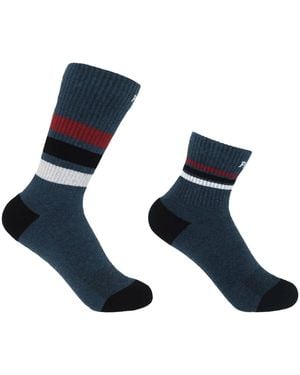 Peper Harow - Made in England Quarter Crew & Striped Luxury Sports Socks Bundle - Blue