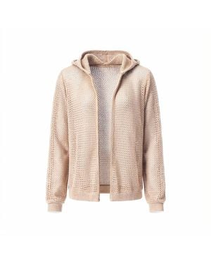 Haris Cotton Neutrals Open-Knit Cardigan With Hood And Lurex Thread - Natural