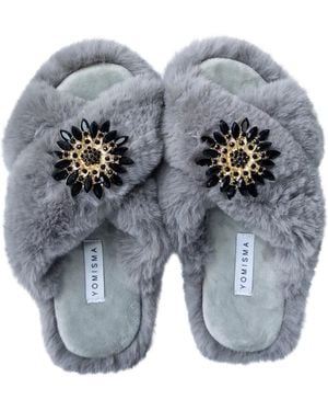 Yomisma Faux Fur Slippers - Gray
