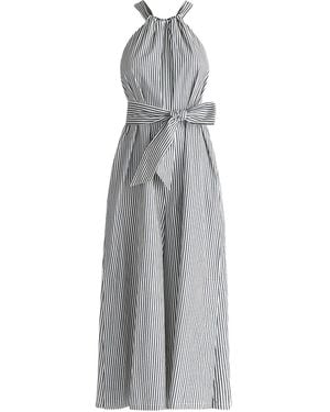 Paisie Striped Halterneck Cotton Jumpsuit - Gray