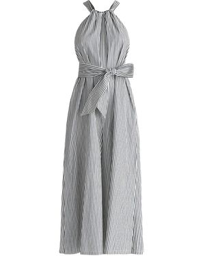 Paisie Striped Halterneck Cotton Jumpsuit - Grey