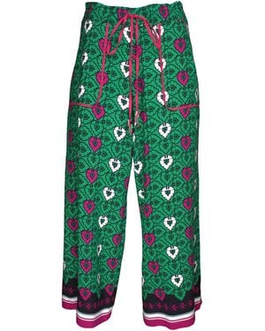 Lalipop Design Cropped Wide-Leg Printed Viscose Trousers - Green