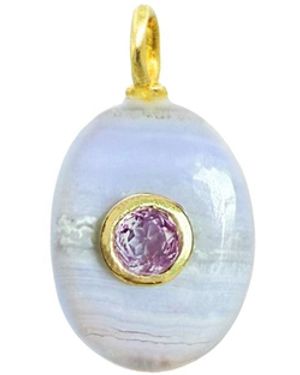 KAMARIA Lace Agate Gemstone Pendant With Topaz - Blue