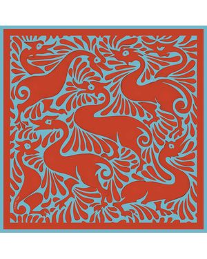 Artemis Muse William De Morgan Fantastic Ducks Rust & Luxury Silk Scarf - Red