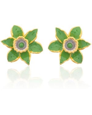 Milou Jewelry Light Daffodil Flower Earrings - Green
