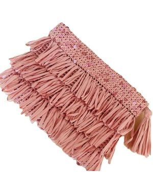 Springmoonatelier Luxury Star Powder Sequin And Tassel Handmade Raffia Clutch Bag - Pink