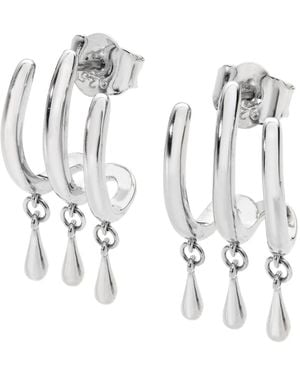 Lucy Quartermaine Solid Sterling Waterfall Three Hoop Studs With Drips - Metallic