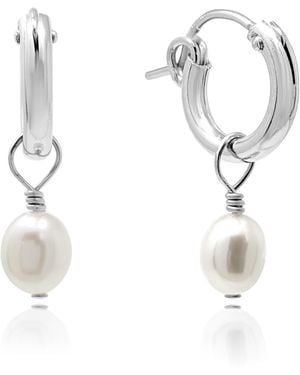 Kiri & Belle Small Baroque Pearl Sterling Huggie Hoop Earrings - White