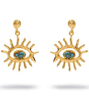 Ebru Jewelry Kept Safe Evil Eye Drop Earrings - Metallic