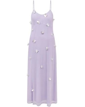 Sour Figs Floral Sequin-Appliqué Tulle Midi Dress - Purple