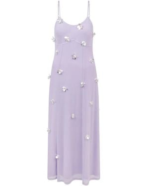 Sour Figs Floral Sequin-Appliqué Tulle Midi Dress - Purple