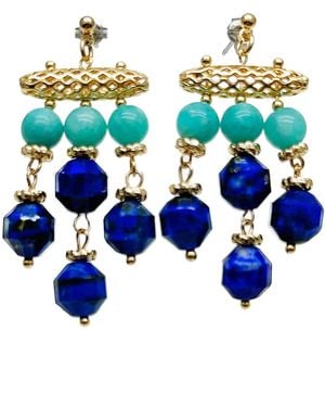 Farra Bohemia Style Amazoniite And Lapis Tassel Earrings - Blue