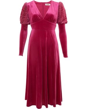 Louche Moa Velvet V-Neck Midi Dress - Red