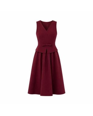 Girl In Mind Pearl Bow Detail Midi Dress Berry - Red