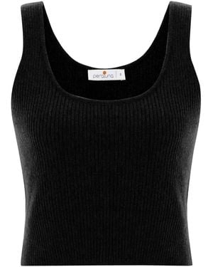 Peraluna Cashmere Blend Crop Fit Ribbed Knitwear Singlet - Black