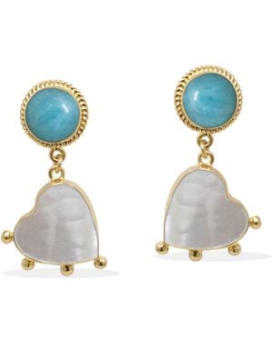 Vintouch Italy Happy Hearts Earrings With Amazonite And Pearls - Blue