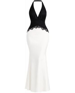 Icon Leva Adel Lace And Satin Halter Maxi Dress - White